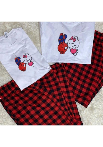 Spider&Hello Kitty Baskılı Siyah Oversize Crop Alt Üst 2 L.İ Takım