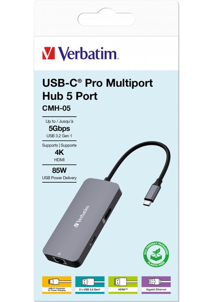 Verbatım 32150 Usb-C Pro 5 Port Çok Bağlantılı Hub Cmh-05 RJ45