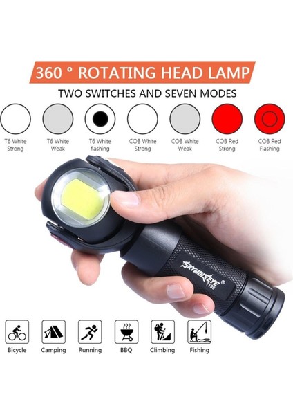 Pratik 360 ° Dönen El Feneri T6 + Cob LED Torch Mıknatıslı USB Şarj Kuyruğu (Yurt Dışından)