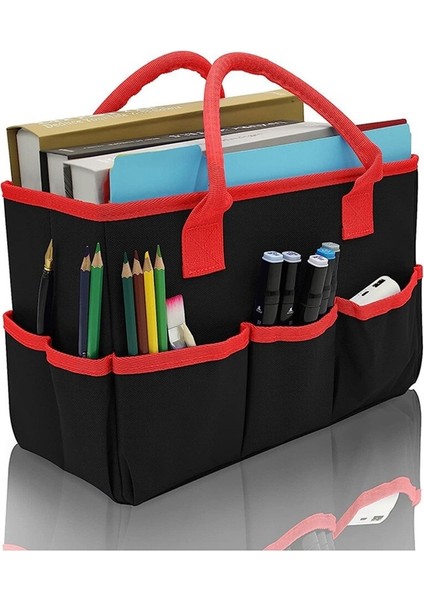 Cepli Malzemeler Için El Işi ve Sanat Çantası, Sanatçı, Çocuk, Öğretmen Organizatör Depolama Alanı Için Kırmızı Oxford Tote Çanta ile Siyah, B (Yurt Dışından)