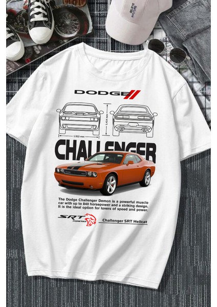 Dodge Challenger Baskılı Beyaz T-Shirt fiyatları