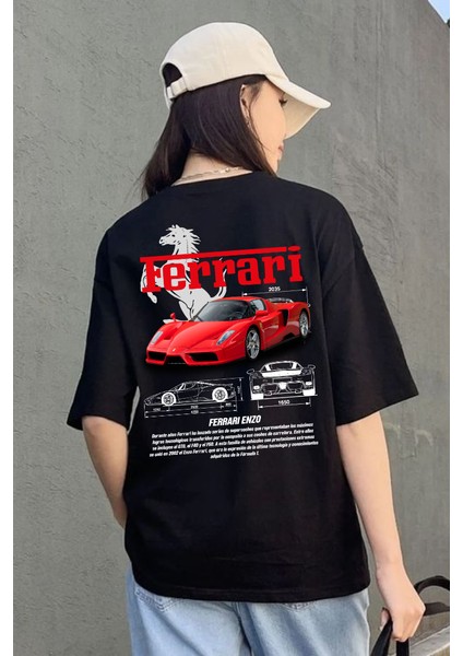 Ferrari & Mustang Retro Baskılı T-Shirt