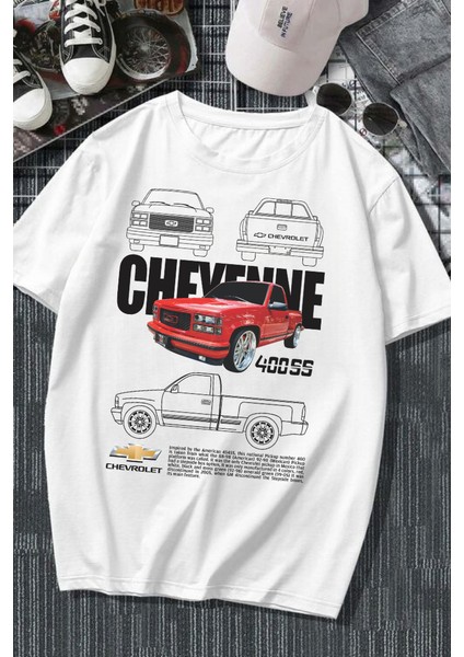 Chevrolet Cheyenne Baskılı Beyaz T-Shirt