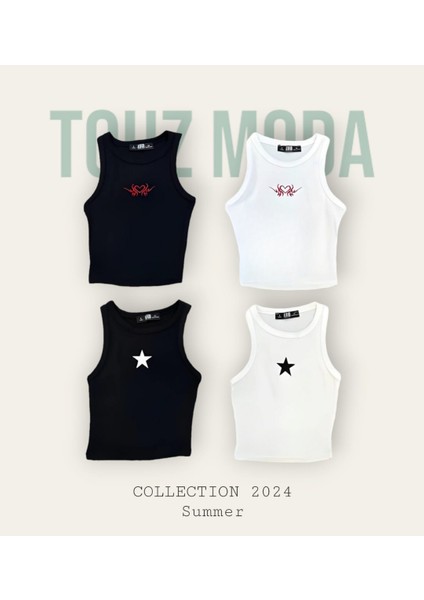 Gothic Heart Nakışlı Beyaz Halter Yaka Kaşkorse Crop Top fiyatları