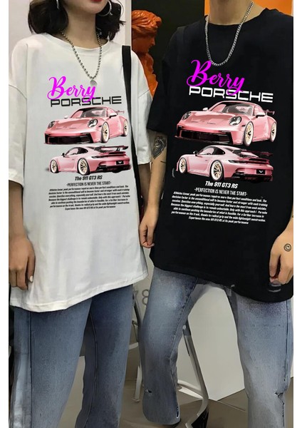 Berry Porsche Retro Baskılı T-Shirt