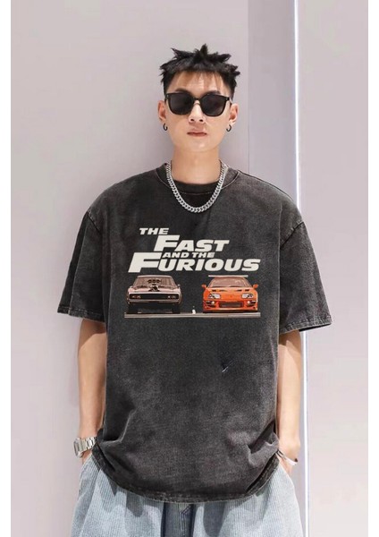 The Fast And The Furious Baskılı Oversize Vintage T-Shirt