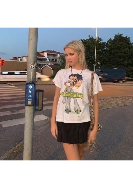 Cute Betty Boop Baskılı Beyaz T-Shirt modelleri