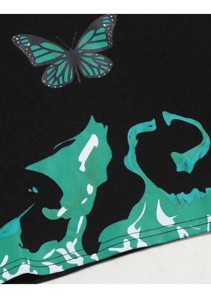 Butterfly Baskılı Siyah Crop fiyatları