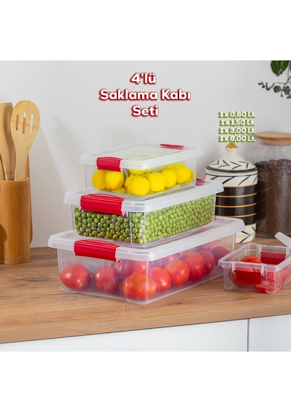 ORG-466 Fresh 4 Lü Çok Amaçlı Dikdörtgen Sızdırmaz Kapaklı Gıda Erzak Saklama Kabı Seti
