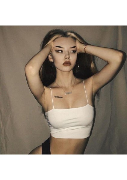 Beyaz Kadın Ip Askılı Büstiyer Crop modelleri