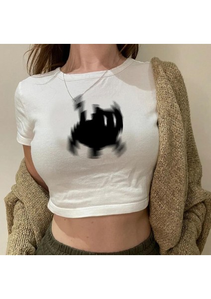 Y2K Black Cat Siyah Crop Bluz