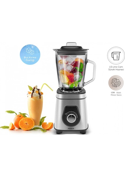 6 Lı Çelik Bıçaklı Buz Kırma Fonksiyonlu Cam Sürahili 1200W Inox Smoothie Blender