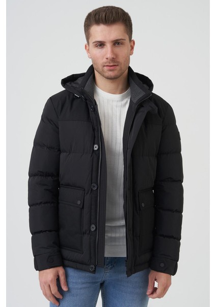 San Antonio 58167 Slim Fit Kapüşonlu Kaban Siyah