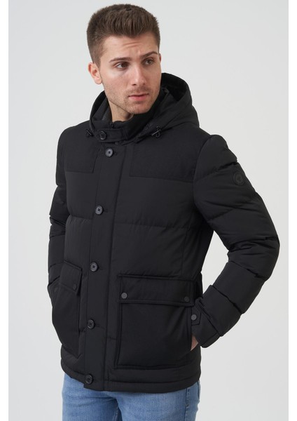 San Antonio 58167 Slim Fit Kapüşonlu Kaban Siyah modelleri