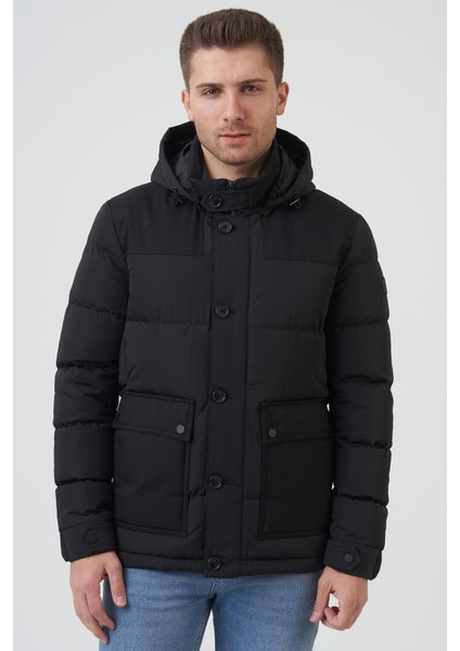 San Antonio 58167 Slim Fit Kapüşonlu Kaban Siyah fırsatları