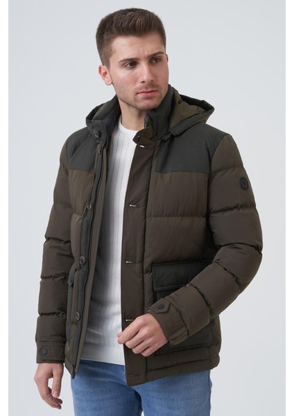 San Antonio 58167 Slim Fit Kapüşonlu Kaban Haki