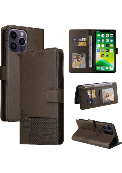 Iphone 15 Için Flip Case Pro Max Premium Deri Iki Kart Yuvaları Kickstand (Yurt Dışından)