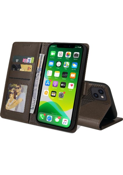 Iphone 15 Için Flip Case Premium Deri Kickstand Premium Deri Iki (Yurt Dışından)