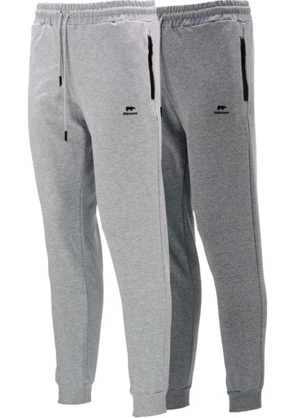 Erkek Düz Paça Mevsimlik Lastikli Gri Antrasit 2'li Eşofman Altı Seti