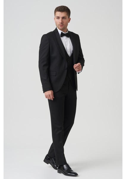 Houston D2404 Slim Fit 6 Drop Damatlık Takım Elbise Siyah modelleri