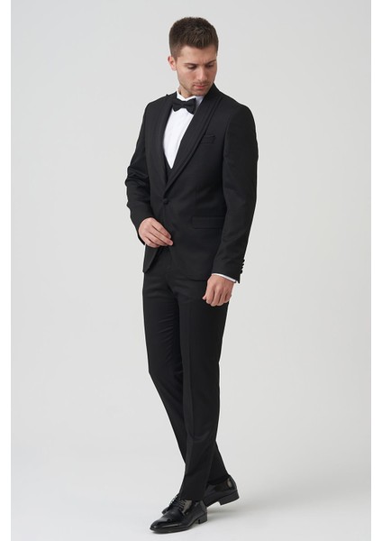 Houston D2404 Slim Fit 6 Drop Damatlık Takım Elbise Siyah indirimleri