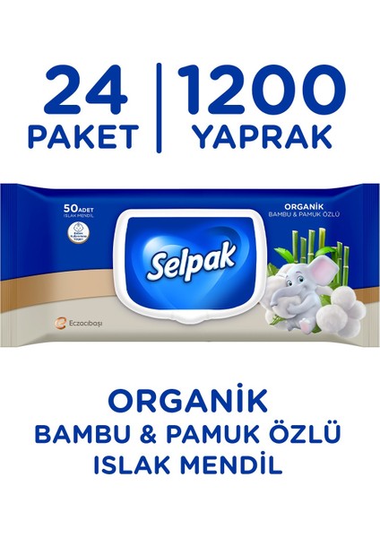 ® Organik Bambu Ve Organik Pamuk Özlü Islak Mendil 12'Li 600 Yaprak