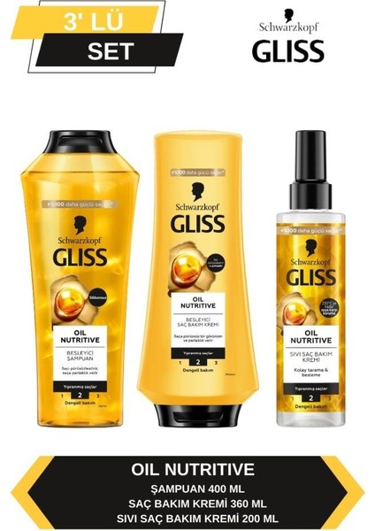 Oil Nutritive Şampuan 400ml + Saç Kremi 360ml + Sıvı Saç Kremi 200 ml