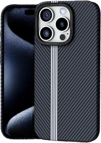 iPhone 15 Pro Max Kılıf Karbon Magsafe Lane Şeritli Kapak