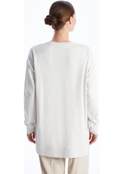 Classic Bisiklet Yaka Baskılı Uzun Kollu Oversize Kadın Tunik