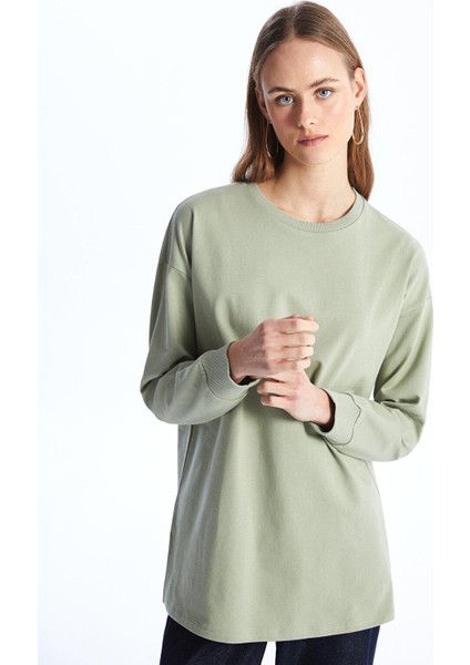 Classic Bisiklet Yaka Düz Oversize Kadın Sweatshirt Tunik