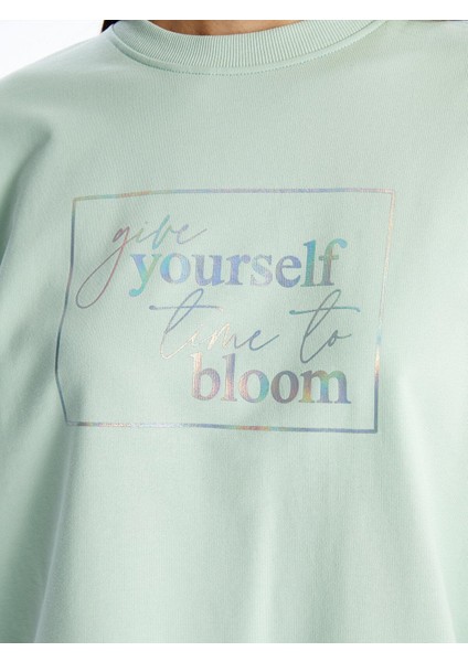 Modest Bisiklet Yaka Baskılı Kadın Sweatshirt Tunik