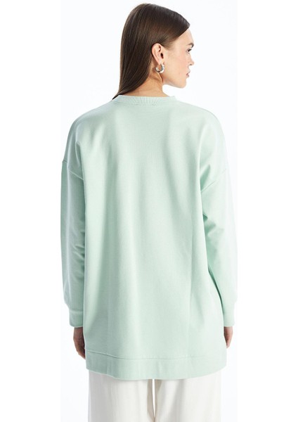 Modest Bisiklet Yaka Baskılı Kadın Sweatshirt Tunik