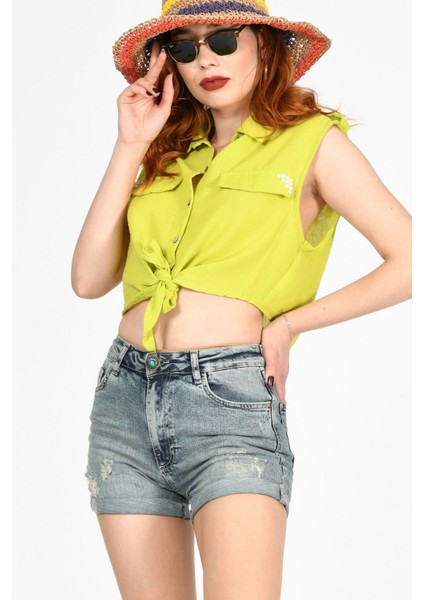 Duble Paça Yüksek Bel Denim Şort - Denim Denim - 28