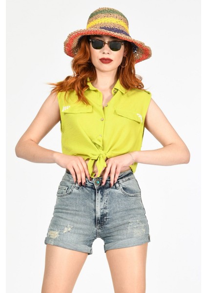 Duble Paça Yüksek Bel Denim Şort - Denim Denim - 28