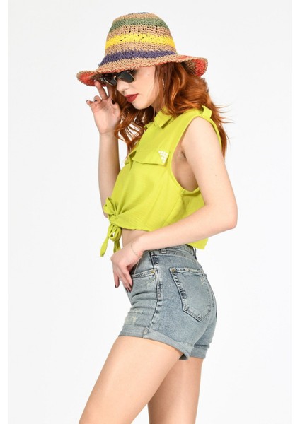 Duble Paça Yüksek Bel Denim Şort - Denim Denim - 28