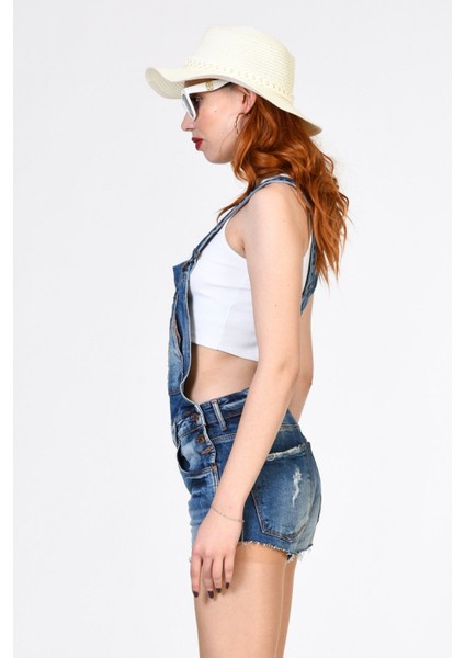 Askılı Salopet Denim Şort Tulum - Denim Denim - 30 fırsatları