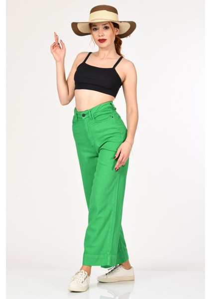Geniş Paça Yüksek Bel Pantolon - Yeşil Yeşil - 29 fiyatları