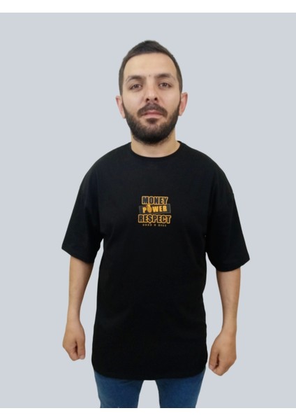 Erkek Respect Oversize Bisiklet Yaka Siyah Tişört
