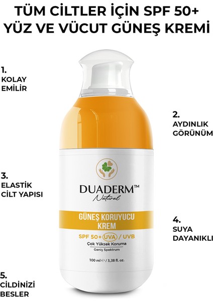 Yeni Filtreli C Vitaminli Yeni Yüz ve Vücut Güneş Kremi SPF50+ Vitamin C + Uva/Uvb 100 ml