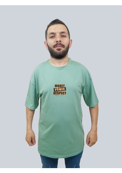 Erkek Respect Oversize Bisiklet Yaka Mint Yeşili Tişört