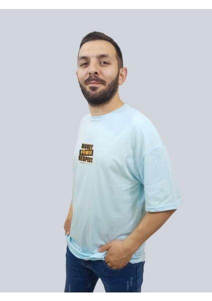Erkek Respect Oversize Bisiklet Yaka Buz Mavisi Tişört fiyatları
