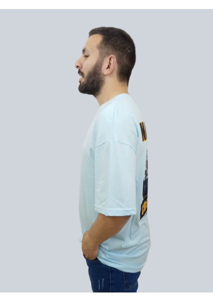Erkek Respect Oversize Bisiklet Yaka Buz Mavisi Tişört fırsatları