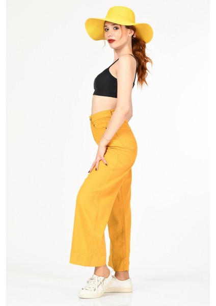 Geniş Paça Yüksek Bel Pantolon - Hardal Hardal - 28 fırsatları