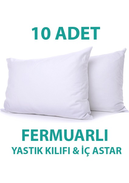 Pamuklu Fermuarlı İç Yastık Kılıfı 10'lu Beyaz Renkli İç Astar Yastık İç Kılıfı 50x70 Şilte