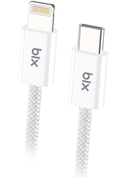 BX03CL 27W Type-C To Lightning iPhone Örgülü Data ve Şarj Kablosu Beyaz 1 Metre