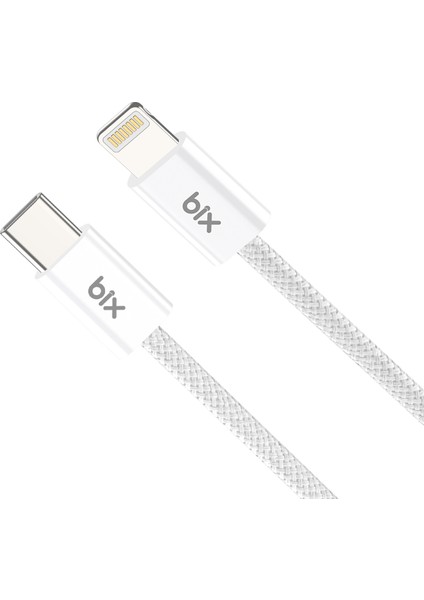 BX03CL 27W Type-C To Lightning iPhone Örgülü Data ve Şarj Kablosu Beyaz 1 Metre