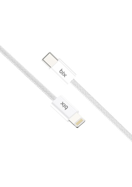 BX03CL 27W Type-C To Lightning iPhone Örgülü Data ve Şarj Kablosu Beyaz 1 Metre