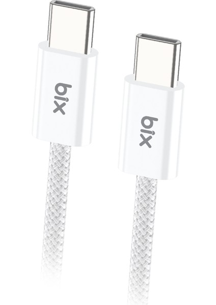 BX04CC Type-C To Type-C 60W Örgülü Şarj ve Data Kablosu 1 Metre Beyaz
