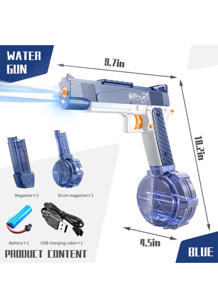 cc Global 1911 Elektrikli Su Tabancası Çocuk Yaz Işıklı Tam Otomatik Oyuncak - Mavi (Yurt Dışından)