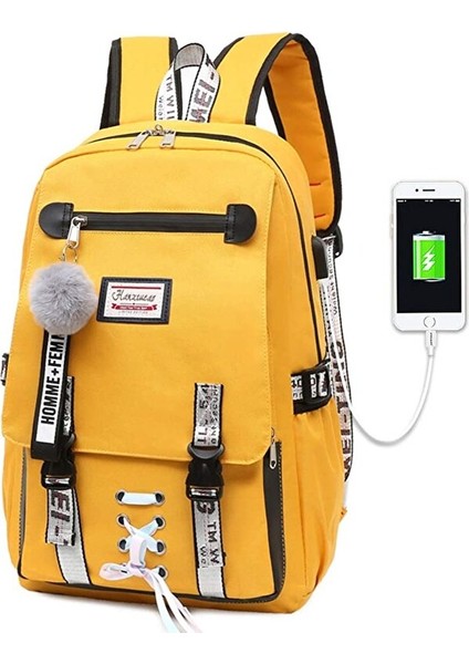 Hanzlucas Büyük Kapasiteli USB Şarj Portlu Okul Sırt Çantası (Yurt Dışından)